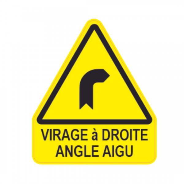 Panneau Triangle Sticker Danger Texte "Virage à droite angle aigu" TRI-STI158-TX